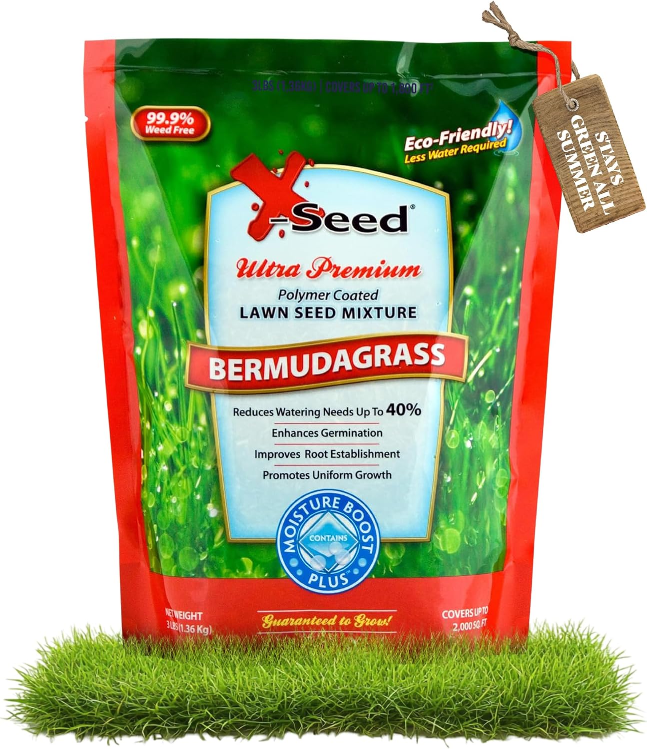 X-Seed Moisture Boost Plus Bermuda Grass Seed for Lawn, Grows Thick in Full Sunlight, Drought & Heat Tolerant, Uses Less Water Than Other Grasses