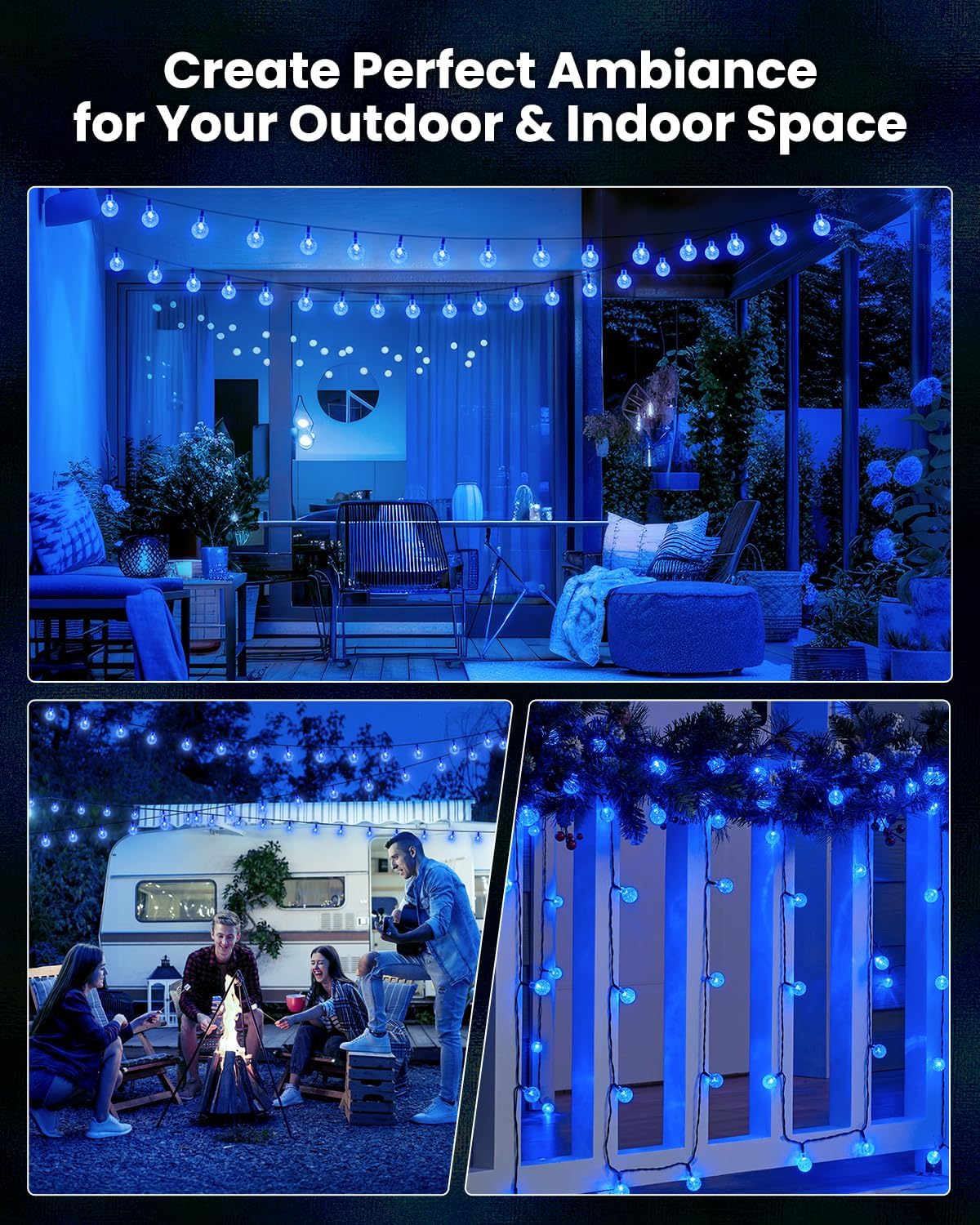 Brightown Solar String Lights Outdoor 60 Led 35.6 Feet Crystal Globe Lights with 8 Lighting Modes