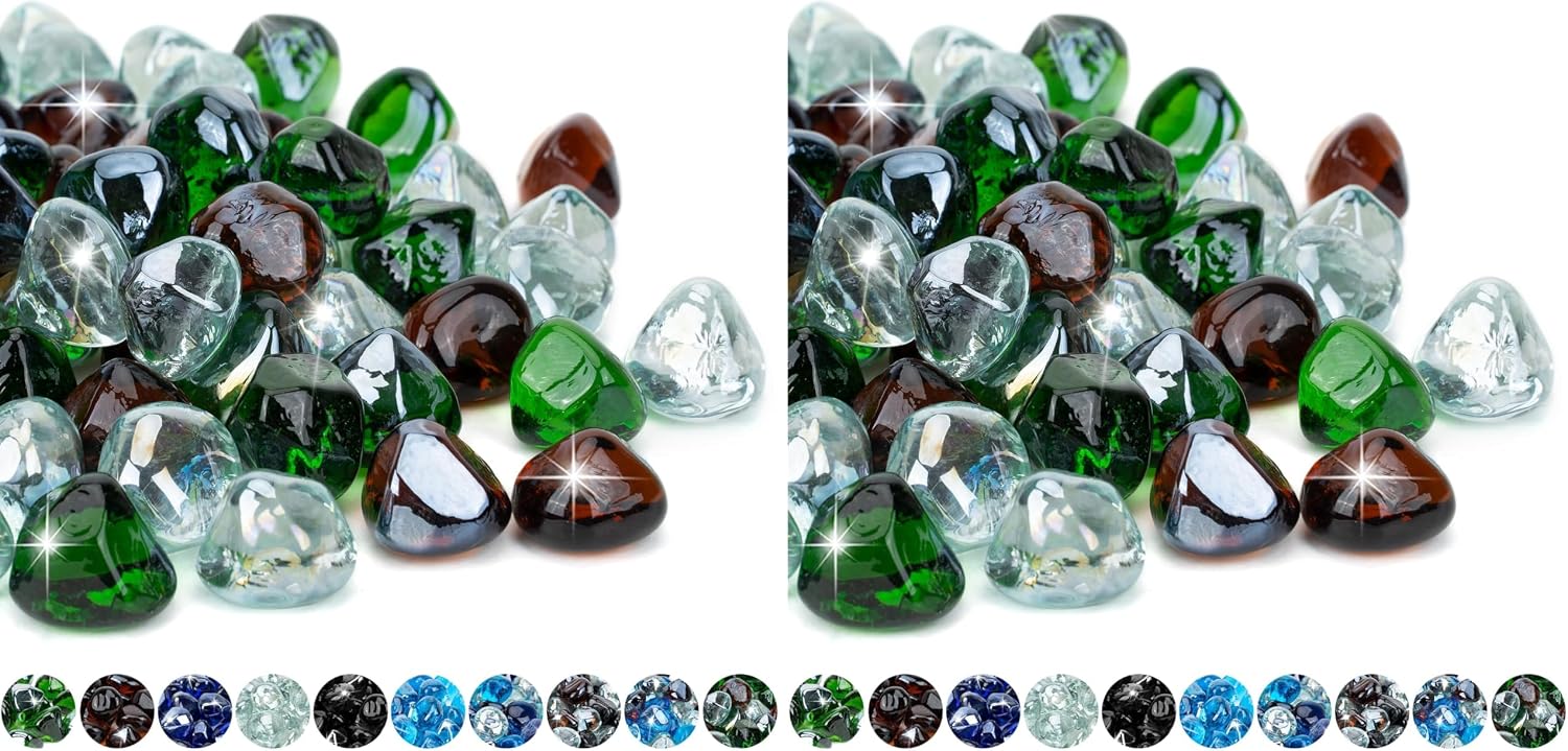 Mr. Fireglass 10 Pounds 1 Inch Diamond Fire Glass, High Luster Crystal Ice | Reflective Fire Pit Glass Rocks,10 lbs, For Propane & Natural Gas Fire Pits Table Fireplace & Lanscape