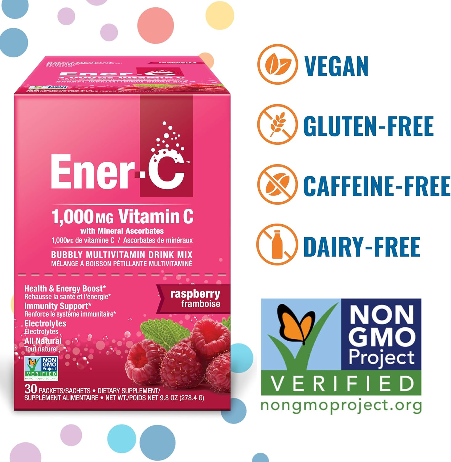 Ener-C Multivitamin Drink Mix, Electrolytes Powder - Raspberry, 30 Count | Vitamin Packets for Water, Vitamin Drink Mix, Hydration Liquid Mix, Immune Booster for Adults, Healthy Energy