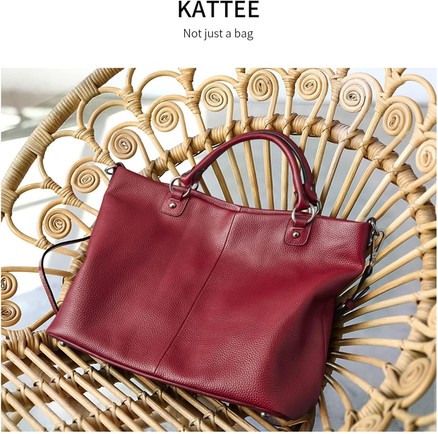 Kattee Genuine Leather Tote Purse for Women, Top Handle Satchel | Soft genuine leather tote with roomy storage and versatile carry for work, shopping, and travel.