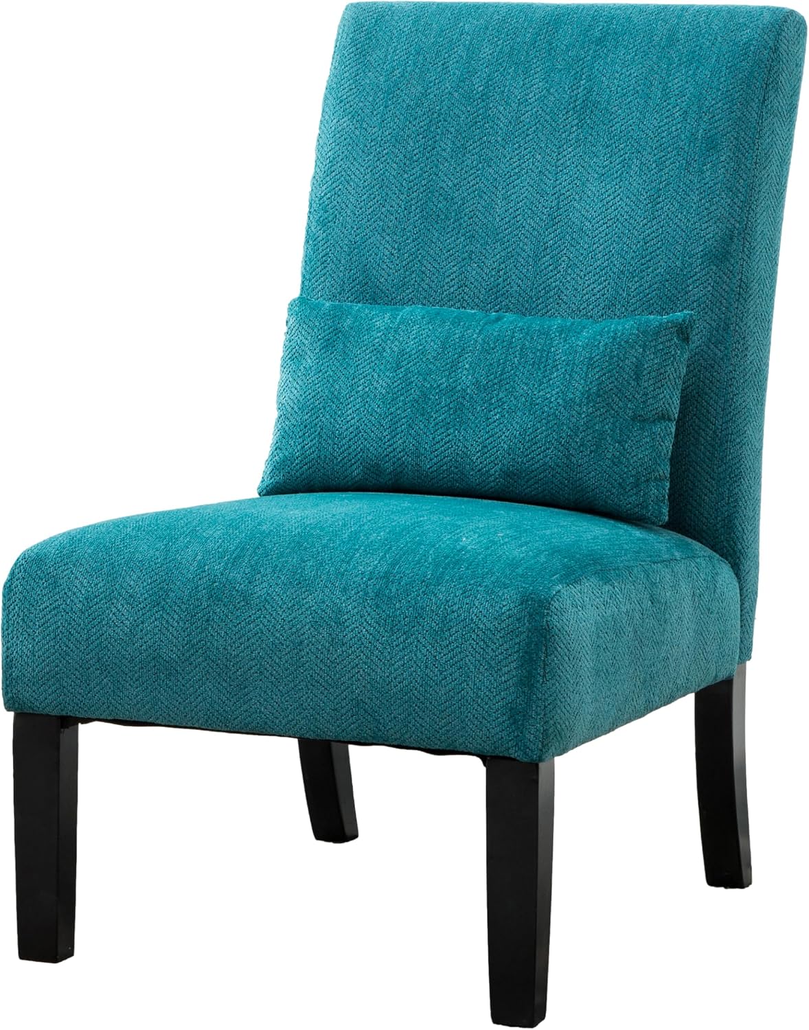 Roundhill Furniture Pisano Teal Blue Fabric Armless Contemporary Accent Chair with Kidney Pillow