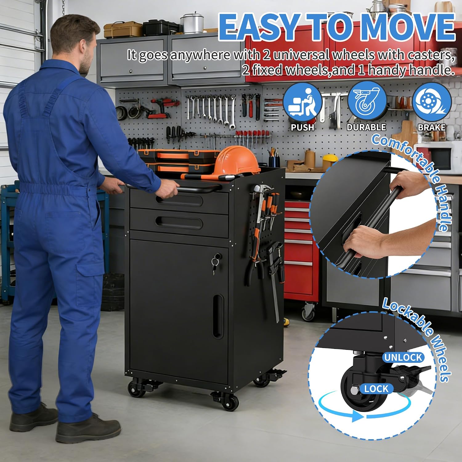 Metal Storage Cabinet for Garage, Tool Cabinet, Utility Cabinet | Wheeled, Rolling Tool Cabinet, 6 Drawers, Top Countertop, Pegboard, Assembly Required, Black