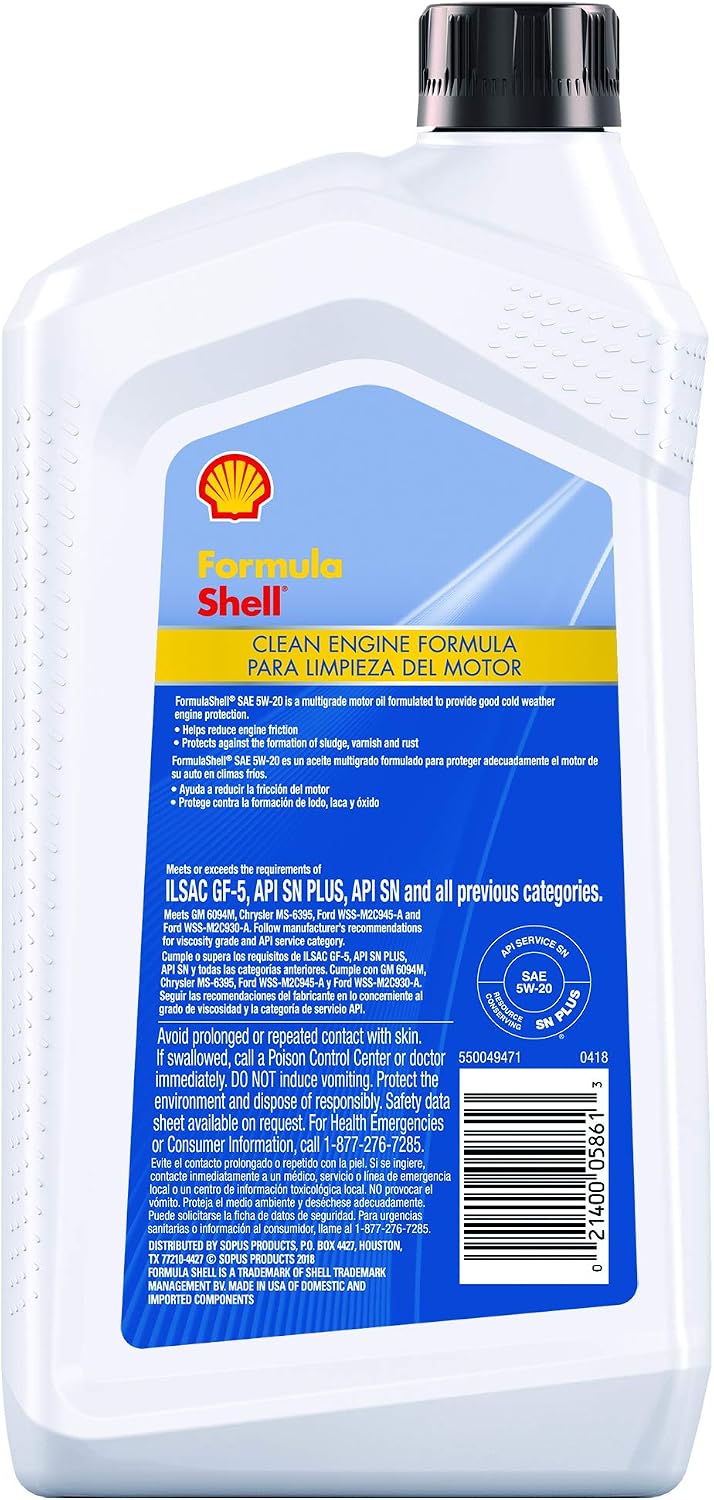 Formula Shell 5W-20 Motor Oil (SN/GF-5), 1 Quart (Pack of 6)