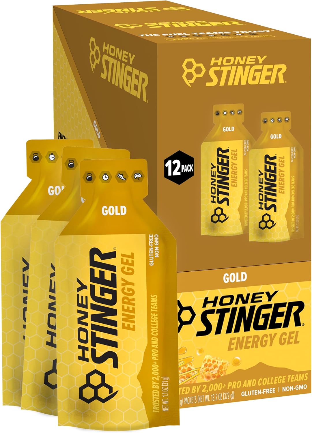 Honey Stinger Gold Energy Gel, Gluten Free & Caffeine Free, for Exercise, Running and Performance, Sports Nutrition for Home & Gym, Pre and Mid Workout, 24 Pack, 26.4 Ounce | sports-nutrition-endurance-and-energy-chews