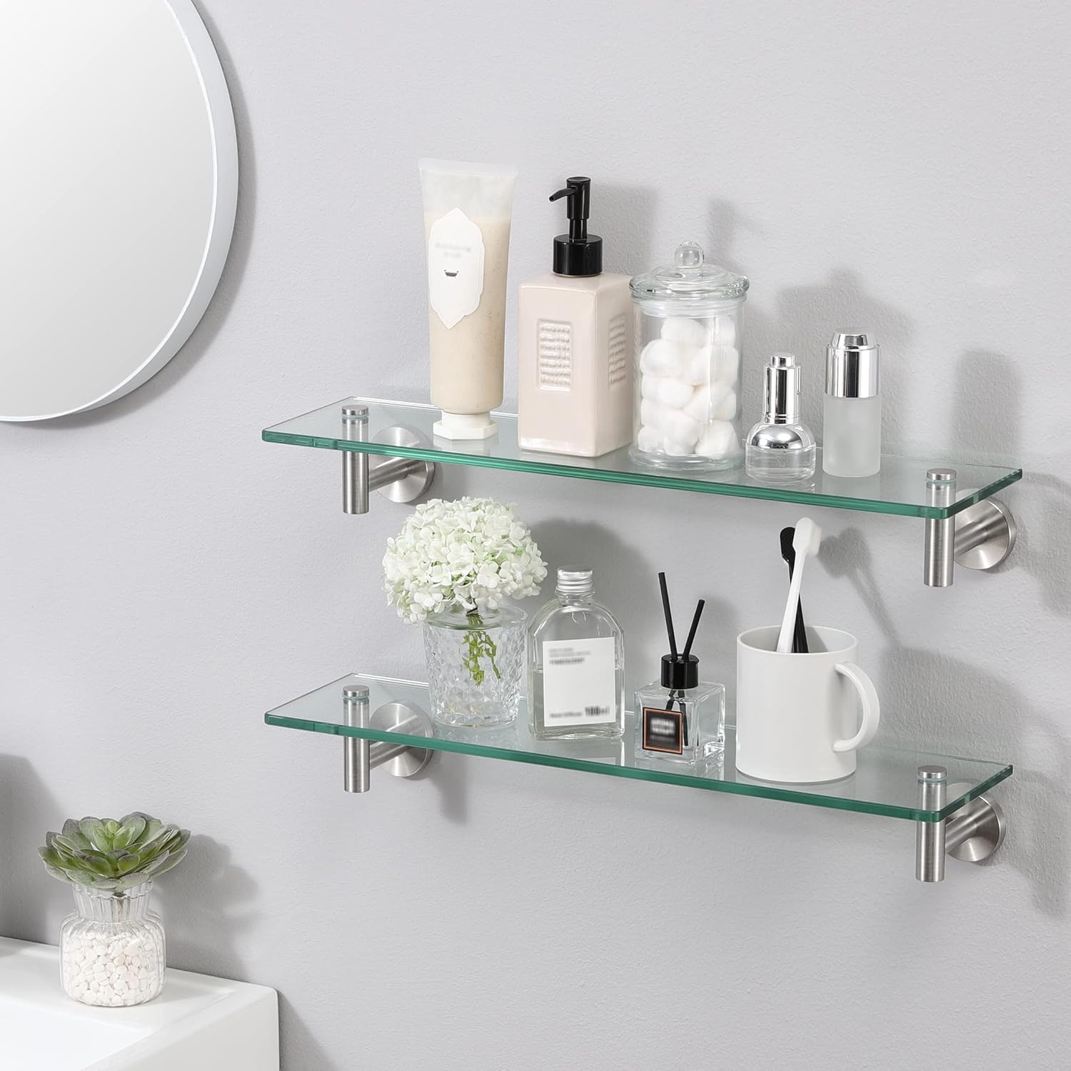 KES Glass Shelf for Bathroom, 20-Inch, 3 Pack, Brushed Finish