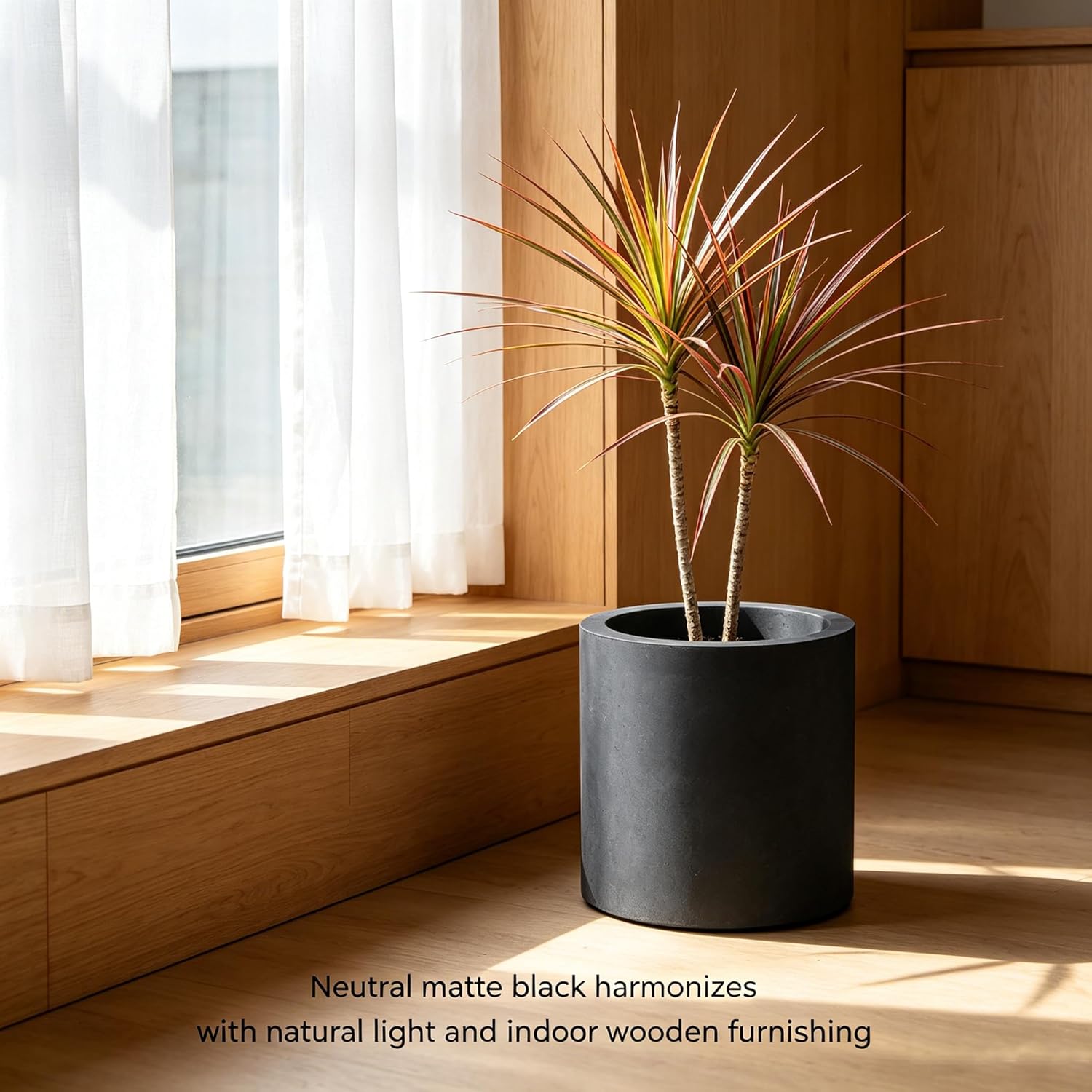Kante Large Round Cylinder Charcoal Concrete Planter 15.8" Tall, Outdoor