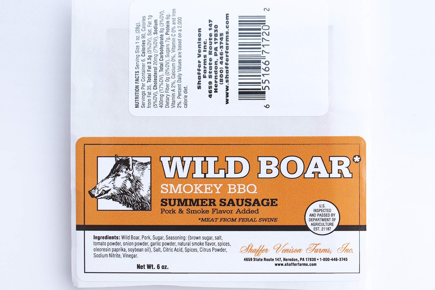 Wild Boar Smokey BBQ Summer Sausage 6 oz chub