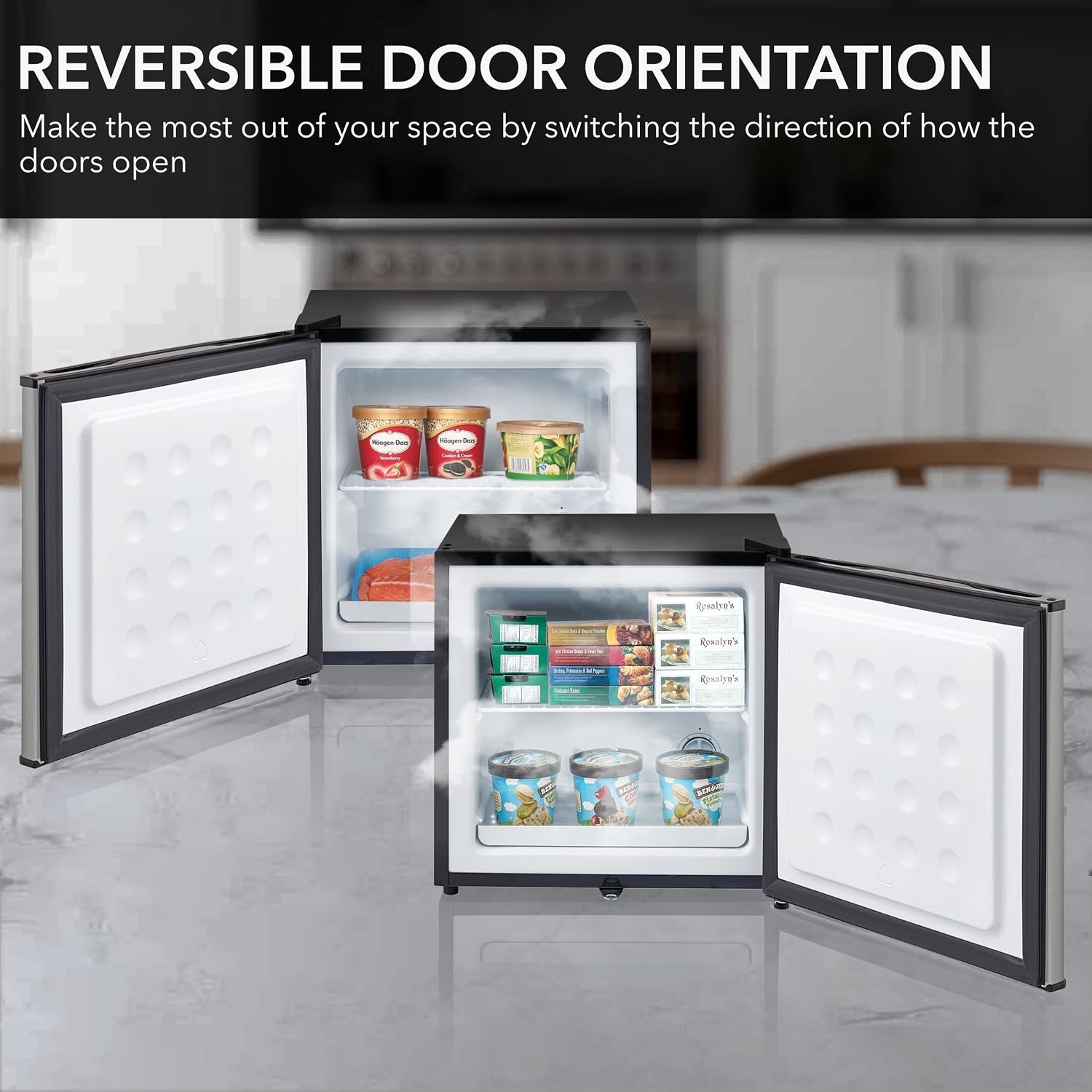 Whynter Upright Freezer 2.1 Cu Ft Lock, Mini Freezer, Stainless CUF-210SS | Adjustable Thermostat and Security Lock, Energy Star Rated, Reversible Door, Adds Compact Frozen Storage at Home