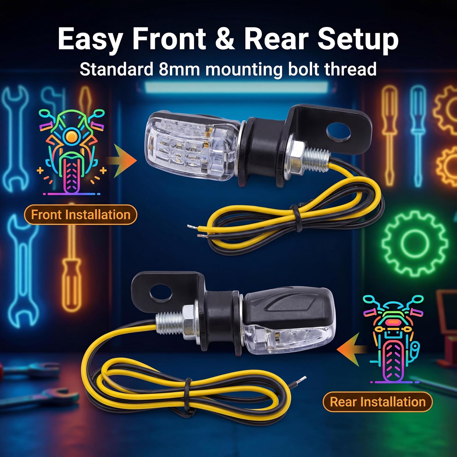 2PCS 12V Universal Motorcycle Mini Flowing LED Turn Signal Blinkers