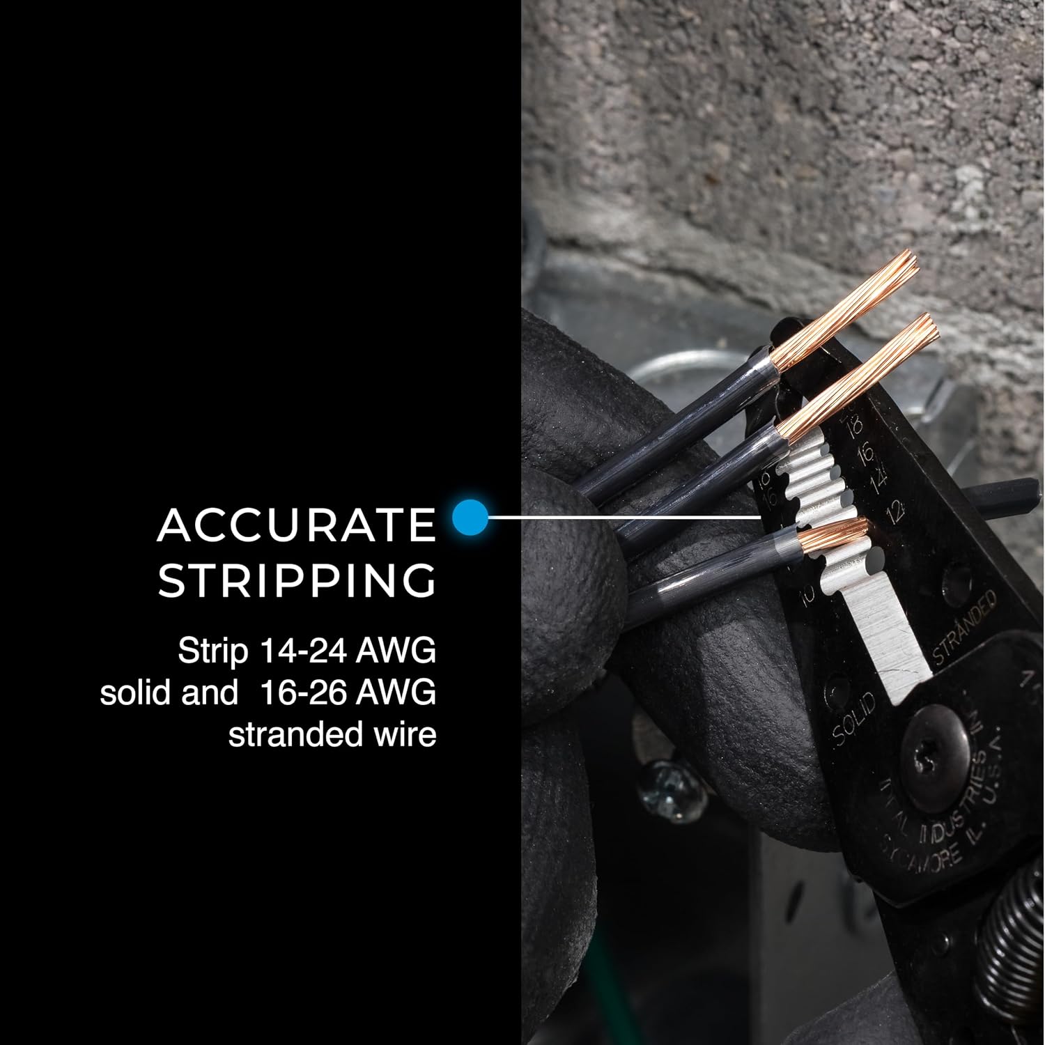 IDEAL Electrical Reflex Super T-Stripper Wire Strippers, 8–16 AWG Solid, 10–18 AWG Stranded, Ergonomic Wire Cutter and Stripping Tool with Textured Sleeves, Locking Handle