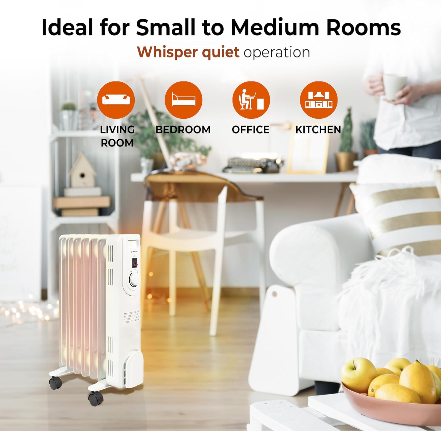 Comfort Zone Electric Oil-Filled Radiant Radiator Space Heater, Never Refill, Adjustable Thermostat, Tip-Over Switch & Overheat Protection System