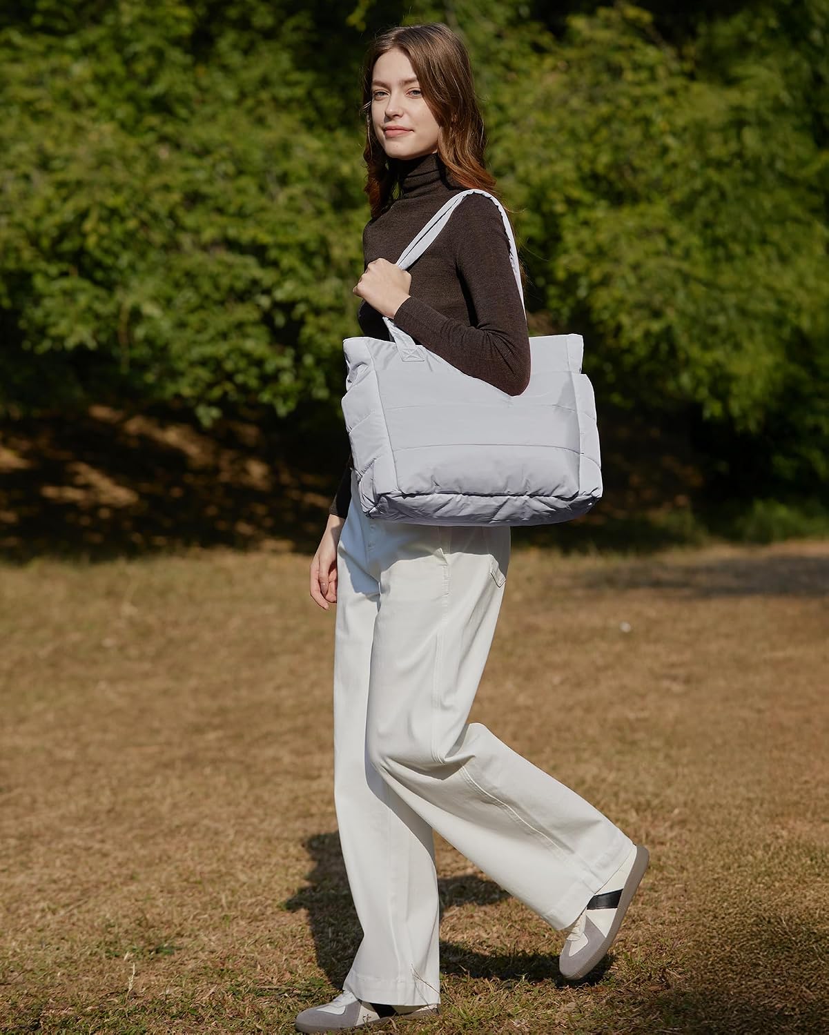 BAGSMART Tote Bag for Women, Lightweight Puffy Tote Bag with Compartments Shoulder Bag Handbag for Travel, Work, Gym | Lightweight