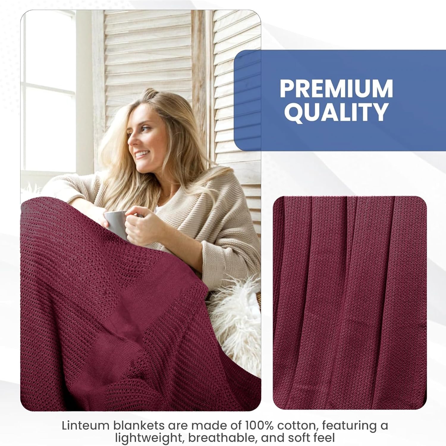 Linteum 100% Cotton Open-Cell Leno Weave Blanket — Breathable All Season — Queen 90x90 — Ice Grey