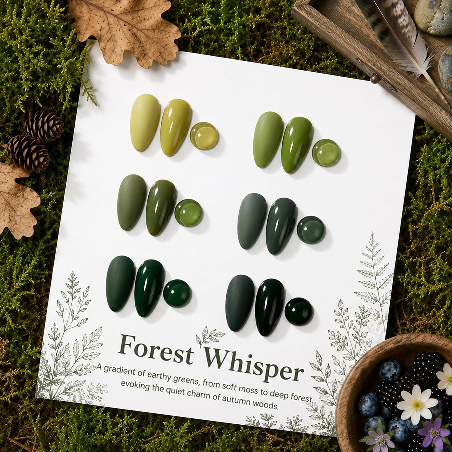 Beetles Green Gel Polish Set, 6 Colors Misty Forest Collection