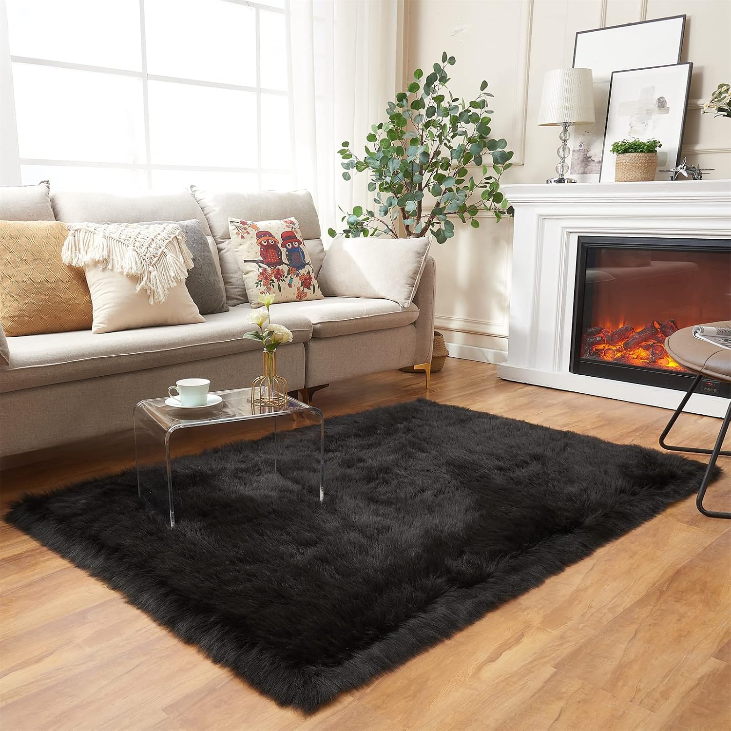 EasyJoy Ultra Soft Fluffy Shaggy Area Rug Faux Fur Rug Chair Cover Seat Pad Fuzzy Area Rug for Bedroom Floor Sofa Living Room (2 x 6 ft Sheepskin