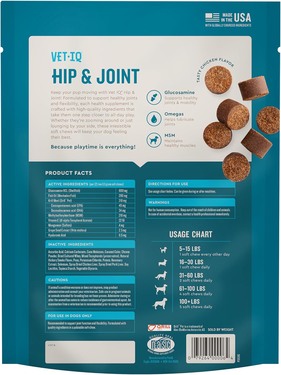VetIQ Glucosamine Hip & Joint Supplement for Dogs, 180 Soft Chews, Joint Support Supplement with MSM and Krill, Dog Health Supplies Large & Small Breed, Chicken Flavored Chewables | Supports mobility for large & small breeds; glucosamine, MSM & krill oil…
