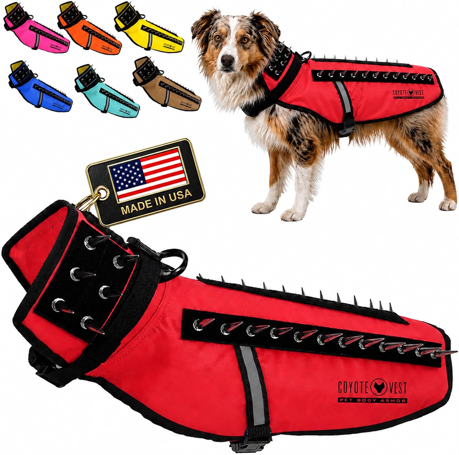 CoyoteVest Stab-Resistant Dog Harness, Made in USA, X-Small, Neon Pink | Stab-resistant Vest Helps Protect Small Dogs From Coyotes, Aggressive Dogs and Birds of Prey, with Removable Spikes