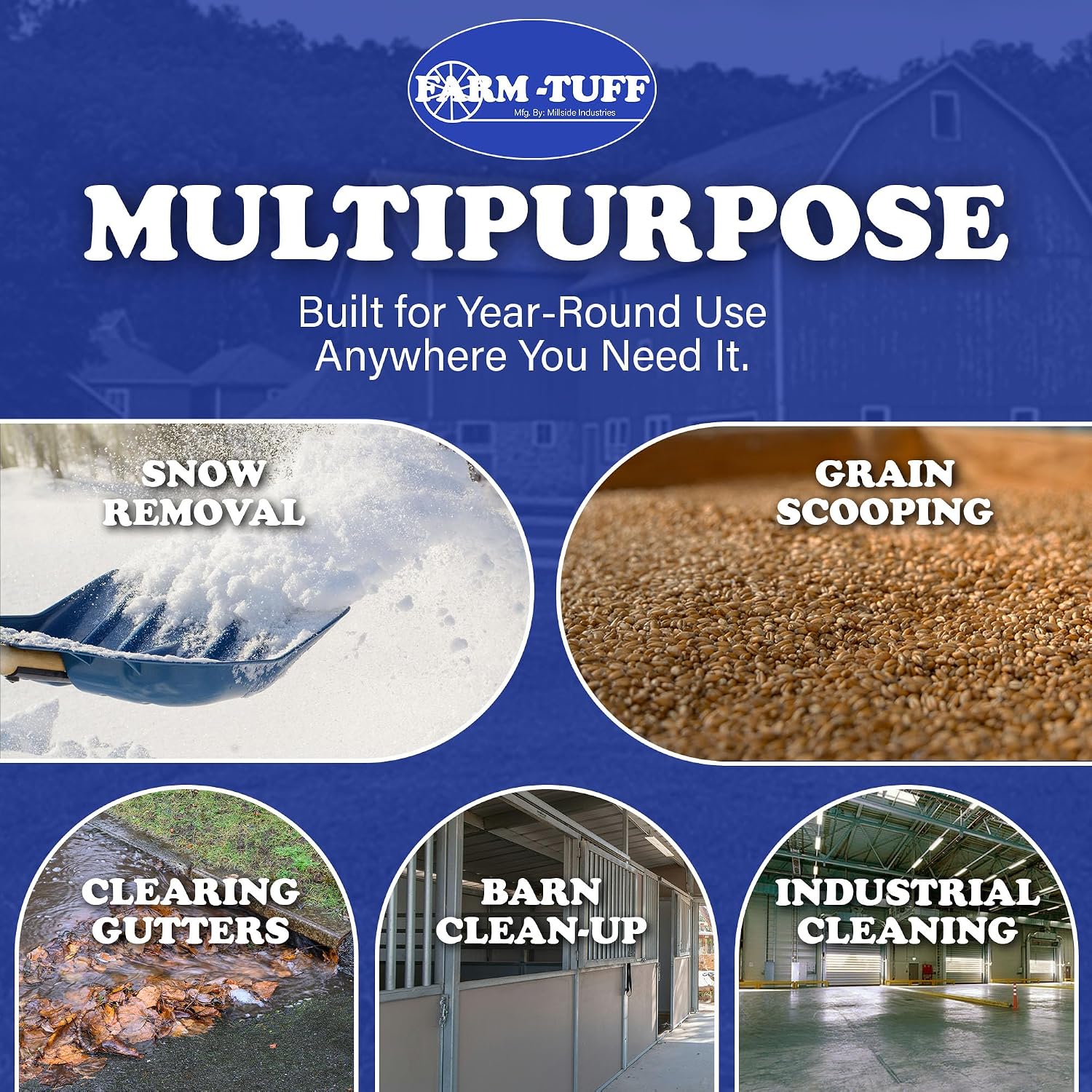 Farm-TUFF Heavy Duty Multi-Purpose Shovel - Snow, Barn, Grain