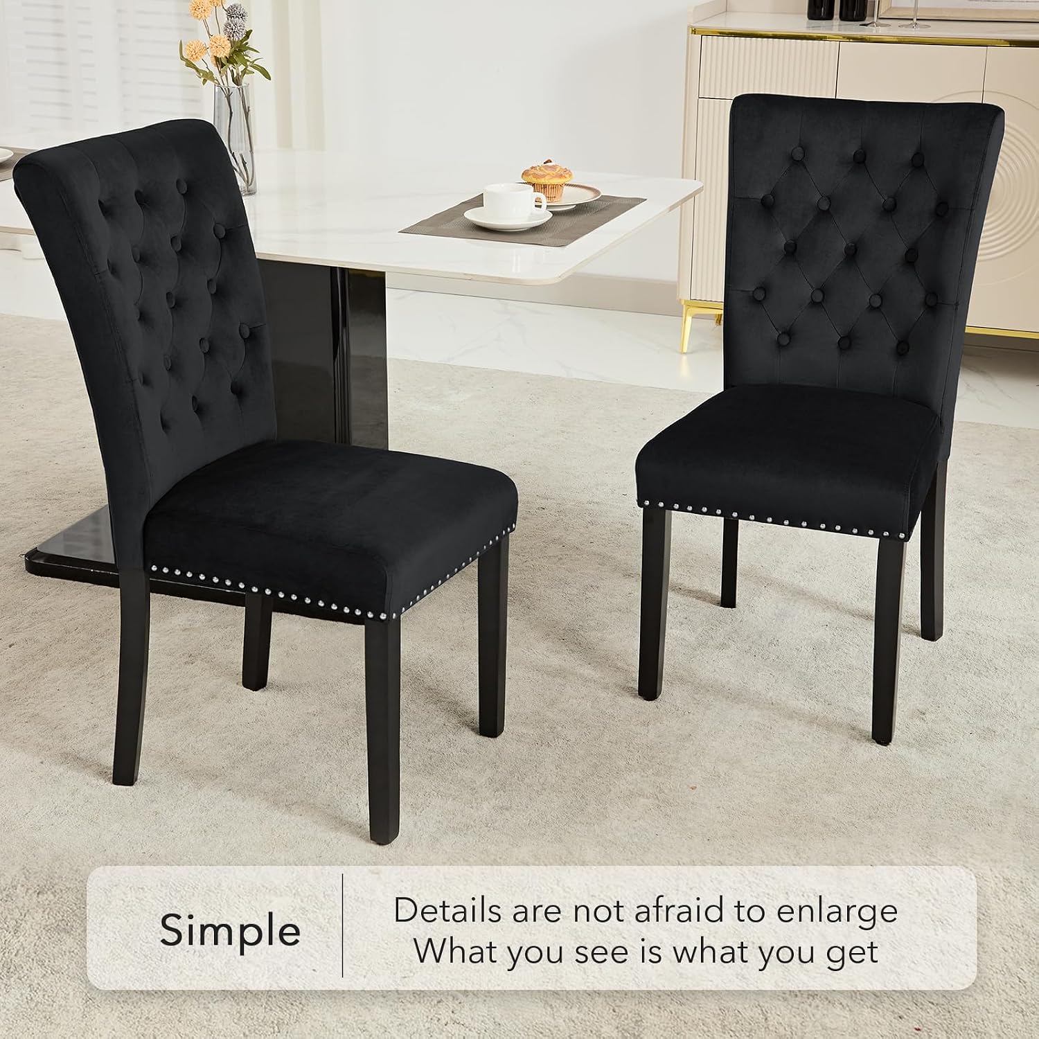 adochr Velvet Dining Chairs Set of 2, Parsons Kitchen Chair, Blue