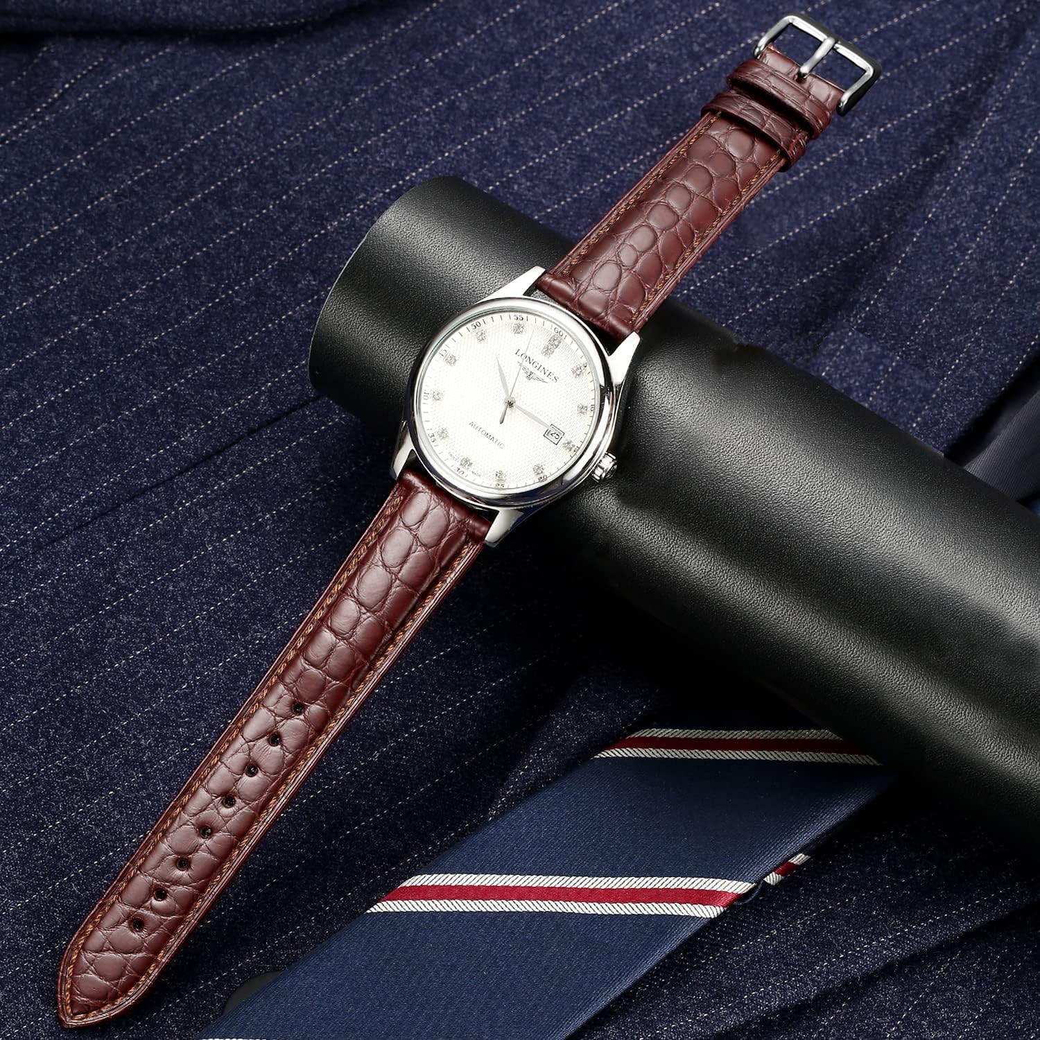 Moran Genuine Leather Watch Band 18mm 19mm 20mm 21mm 22mm 23mm 24mm Calf Grain Watch Strap for Men and Women 18mm Black-Silver Buckle