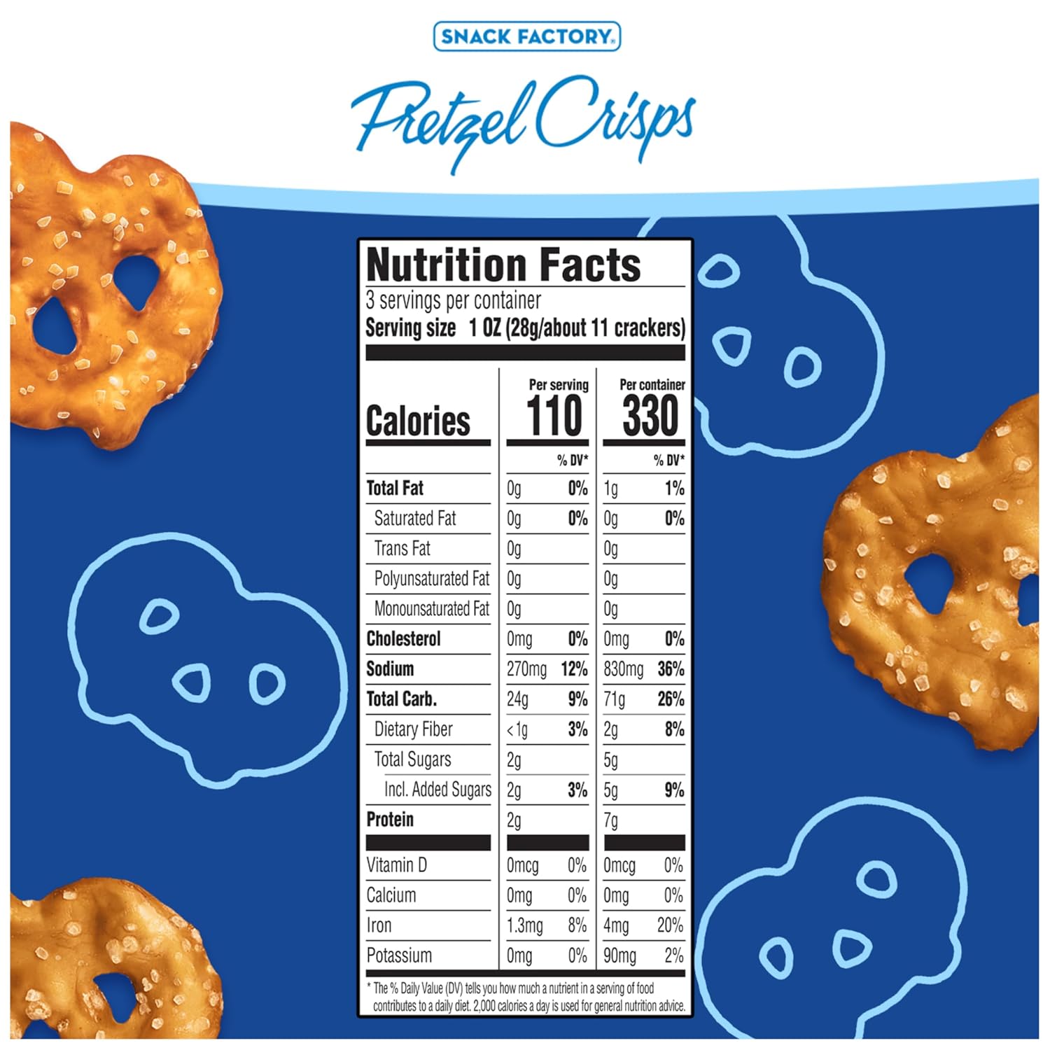 Snack Factory Original Pretzel Crisps, Non-GMO, 14 oz Party Size Bag