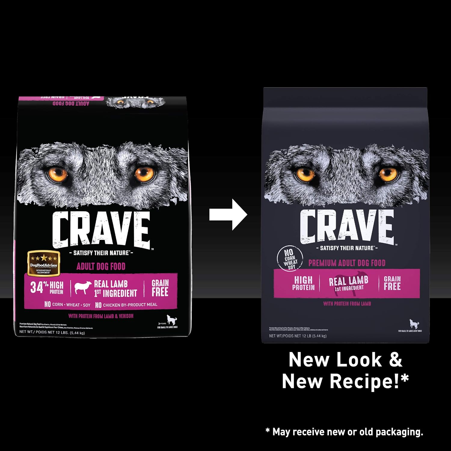 CRAVE Grain Free High Protein Natural Adult Dry Dog Food, Lamb, 4 lb | 34% protein, real animal protein, no by-product meal, no corn, wheat, soy, no artificial flavors, energy support