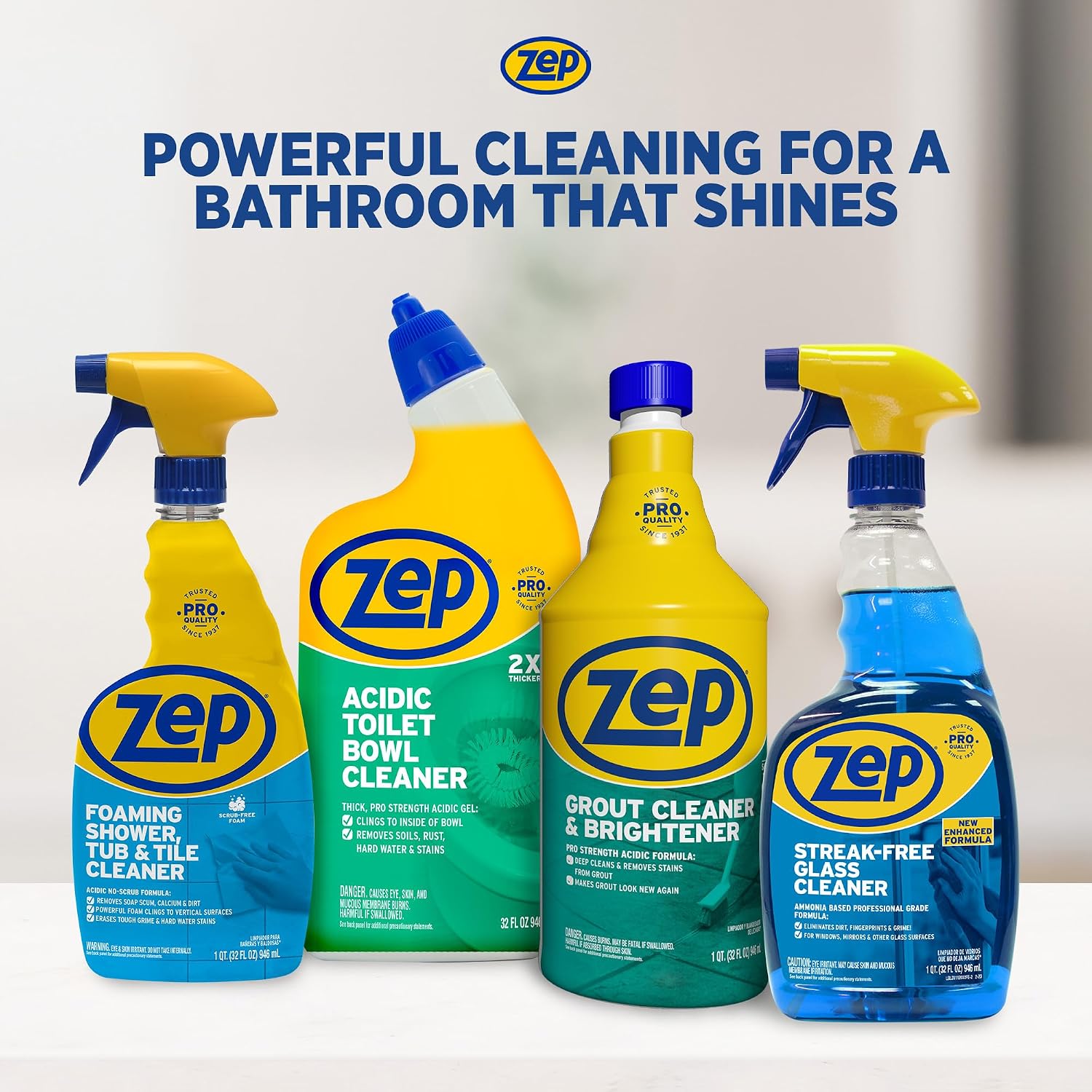 Zep Grout Cleaner and Brightener - 32 Ounce (1 Bottle) - ZU104632 - Deep Cleaning Formula Removes Old Stains From Grout
