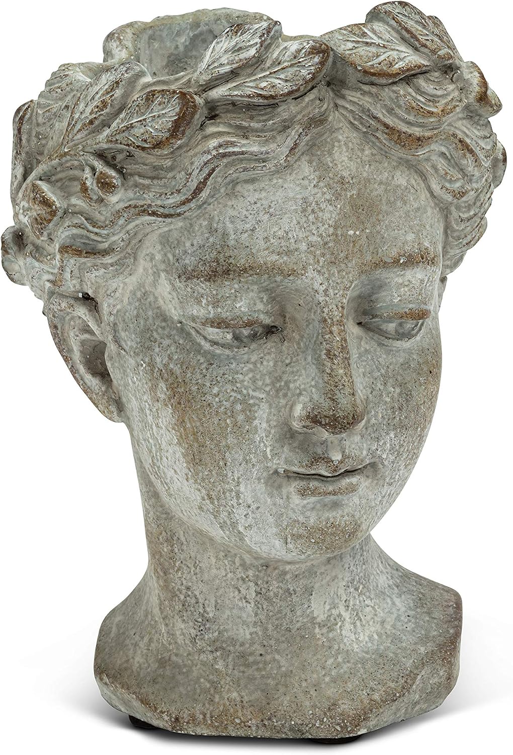 Abbott Collection Large Woman Head Planter | Hand-Finished Greco-Roman Style, Indoor & Outdoor, For Flowers & Succulents, Cement, Gray, 10"H