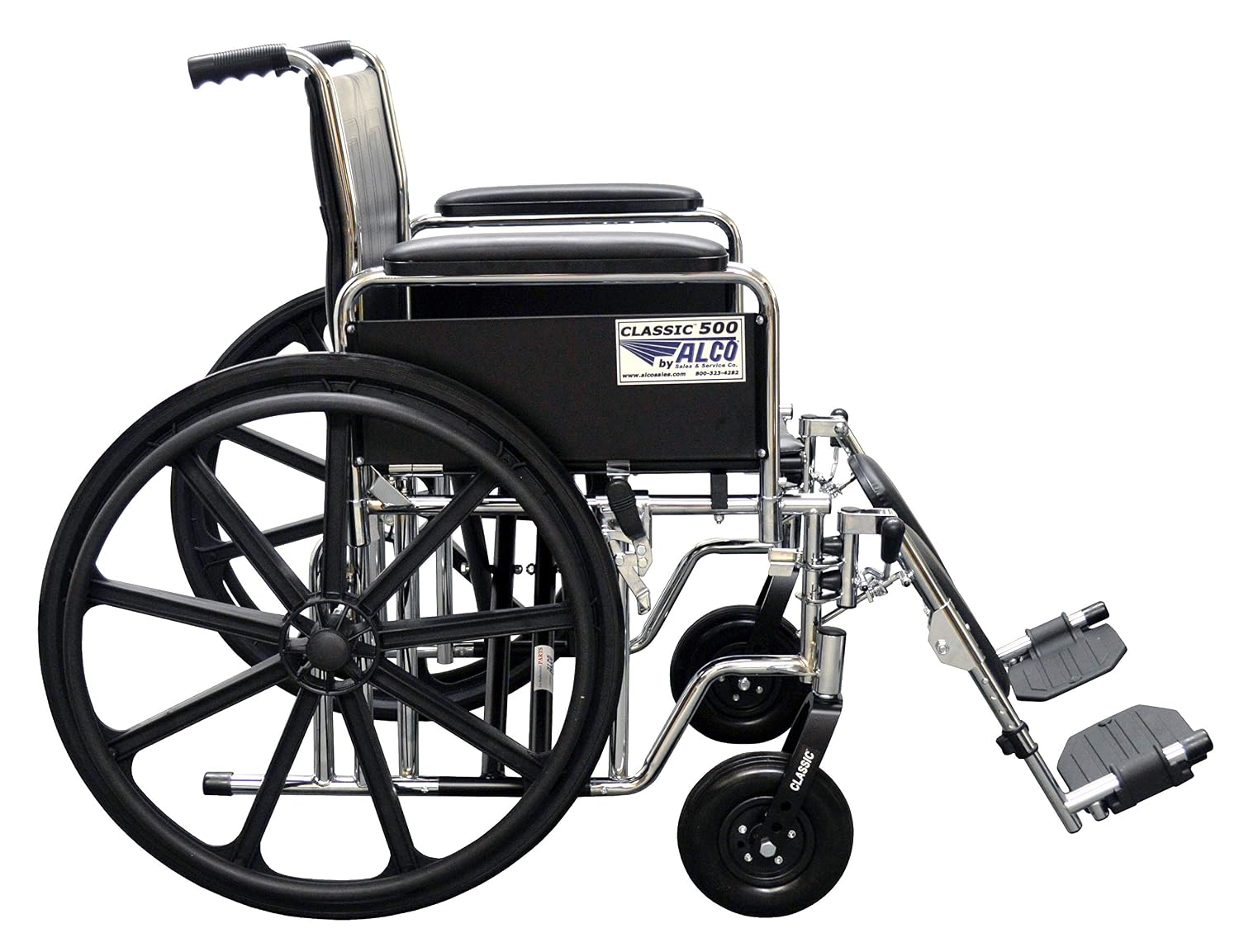 ALCO 22" Heavy Duty Chrome Wheelchair (500 lb. Weight Capacity) with Removable Full Arms
