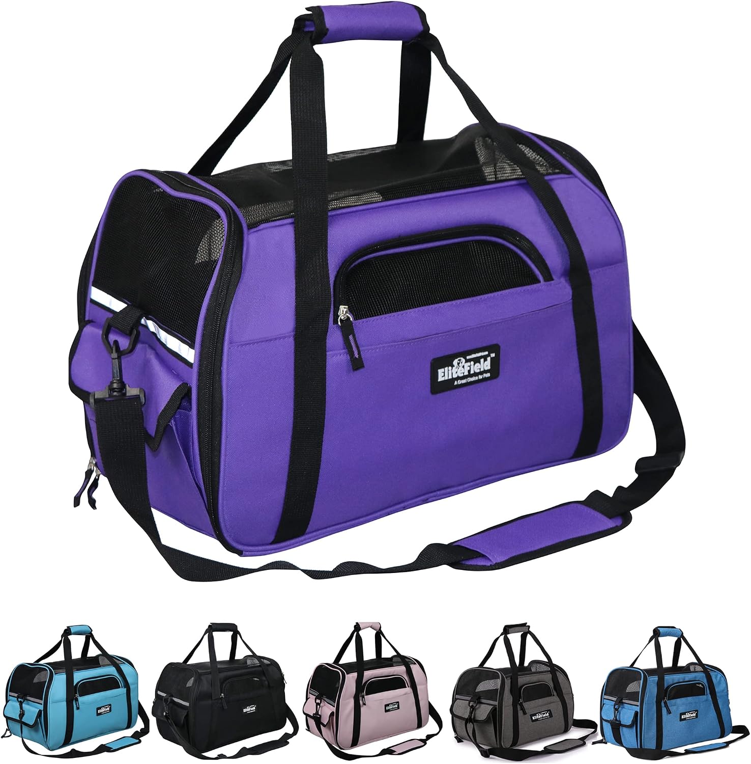 EliteField Soft-Sided Pet Carrier for Cats & Small Dogs (3-Year Warranty) | Airline Approved, Removable Bed & Cover, Built-In Leash, Luggage Sleeve, Seat Belt Loop, Waterproof, Durable, Foldable