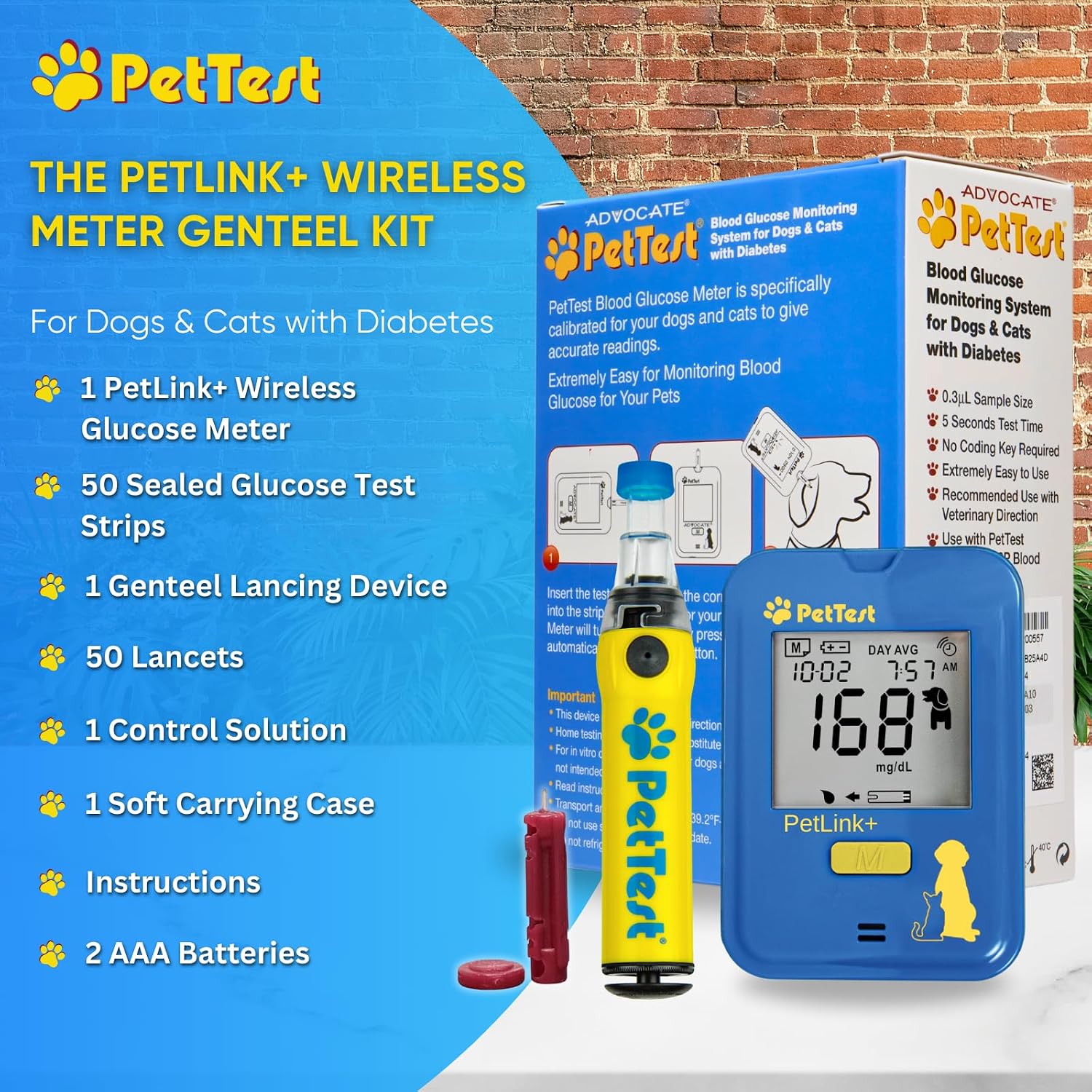 PetTest Genteel Glucose Monitor Kit for Dogs and Cats, Pain-Free Testing