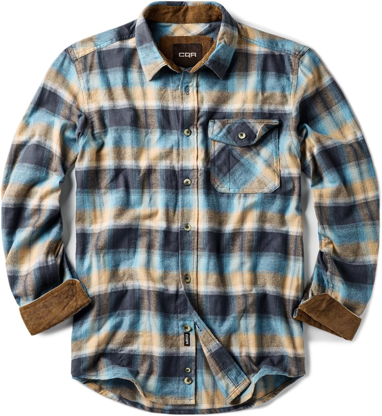 CQR Men's 100% All Cotton Button Down Flannel Shirts, Long Sleeve Brushed Warm Soft Casual Outdoor Plaid Shirt