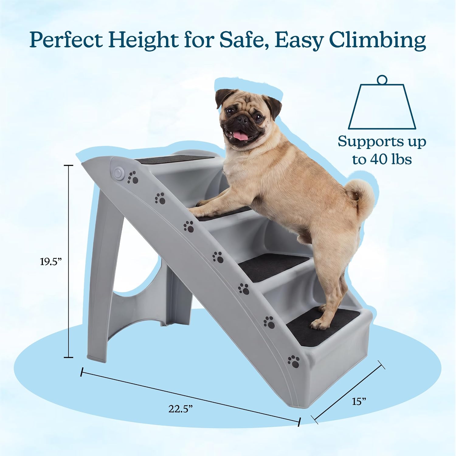 Pet Stairs - Home and Vehicle Foldable Nonslip Dog Steps with 4-Step Design - For Puppies, Kittens, and Other Small Pets by PETMAKER (Tan)
