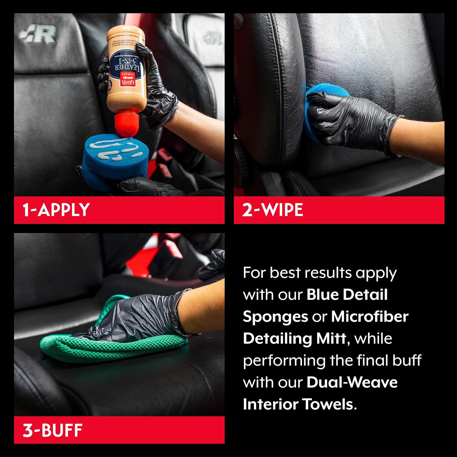Griot's Garage Leather 3-in-1, Leather Cleaner and Conditioner for Car Leather Seat Upholstery, Sofa, Jacket, Shoes, and More, Cleans, Conditions