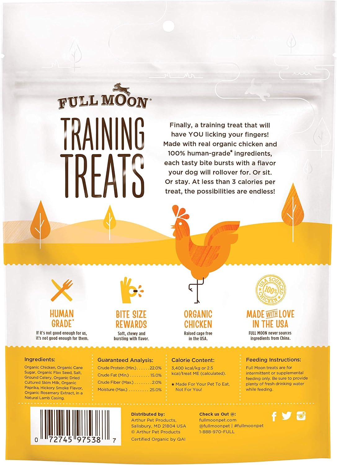Full Moon USDA Organic Chicken Training Treats Healthy All Natural Dog Treats Human Grade 175 Treats 6 Ounce (Pack of 1) | Organic Chicken, Human Grade, No corn, No wheat, No soy, Glycerin Free, Made in the USA