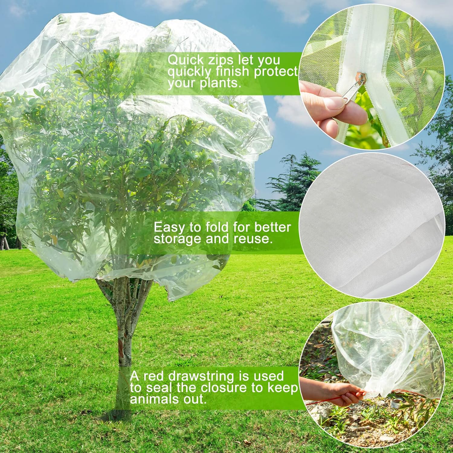 Insect Bird Barrier Mesh, 3.5 x4.6FT Garden Netting Barrier with Drawstring