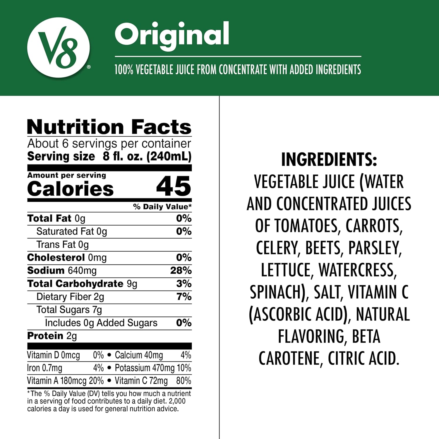 V8 Original 100% Vegetable Juice, 12 fl oz Bottle (12 Pack)