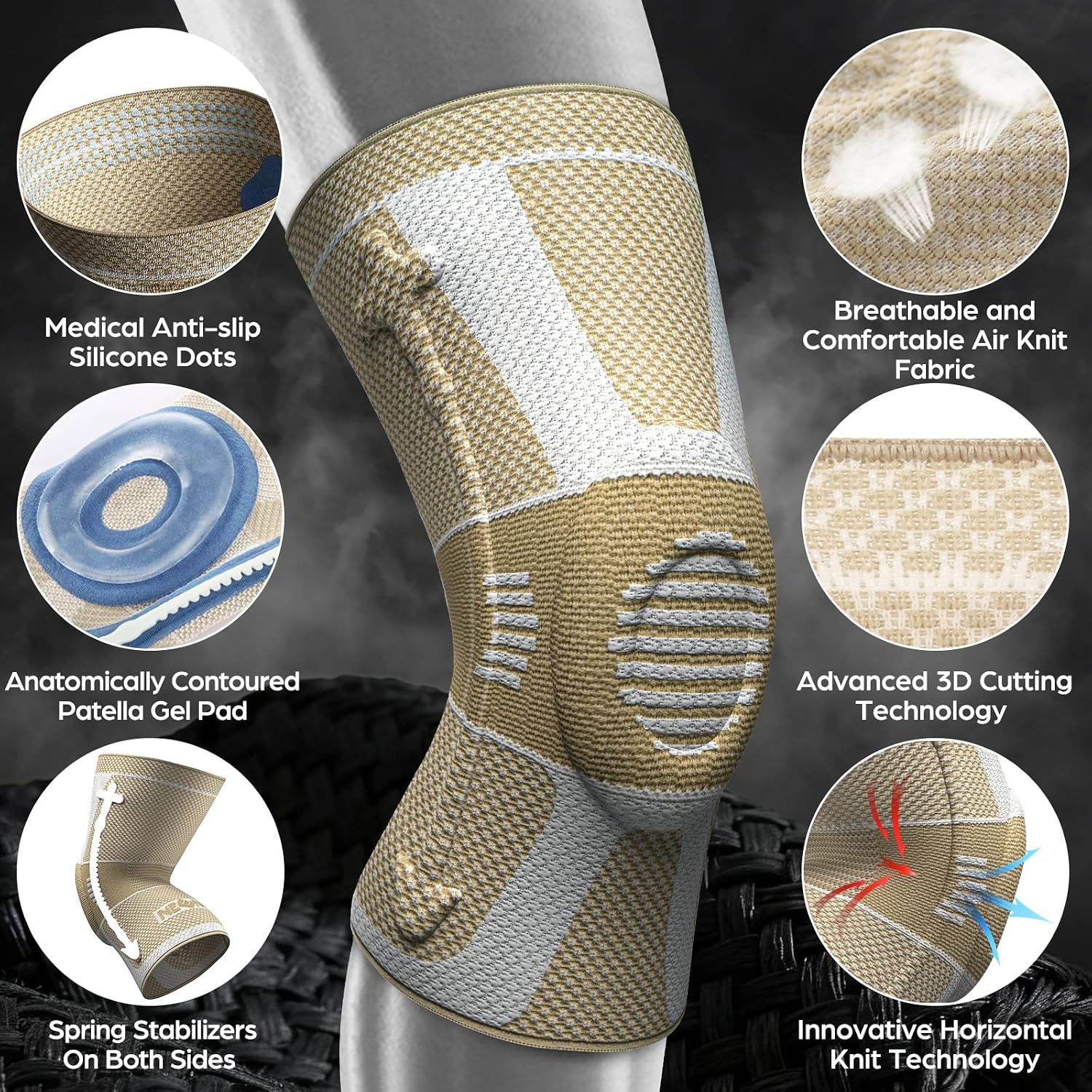 NEENCA Knee Braces for Knee Pain Relief, Compression Knee Sleeves with Patella Gel Pad & Side Stabilizers, Knee Support for Weightlifting, Running