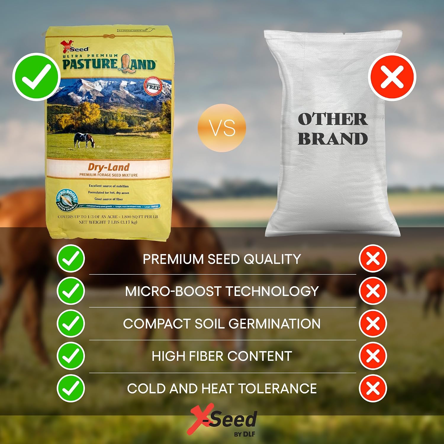 X-Seed Pasture Land Dry-Land Forage Seed Mixture with Micro-Boost – Tall Fescue Orchard Grass Ryegrass Endophyte Free Pasture for Safe Nutrition of Livestock, Formulated for Dry Areas – 25-Pound Bag