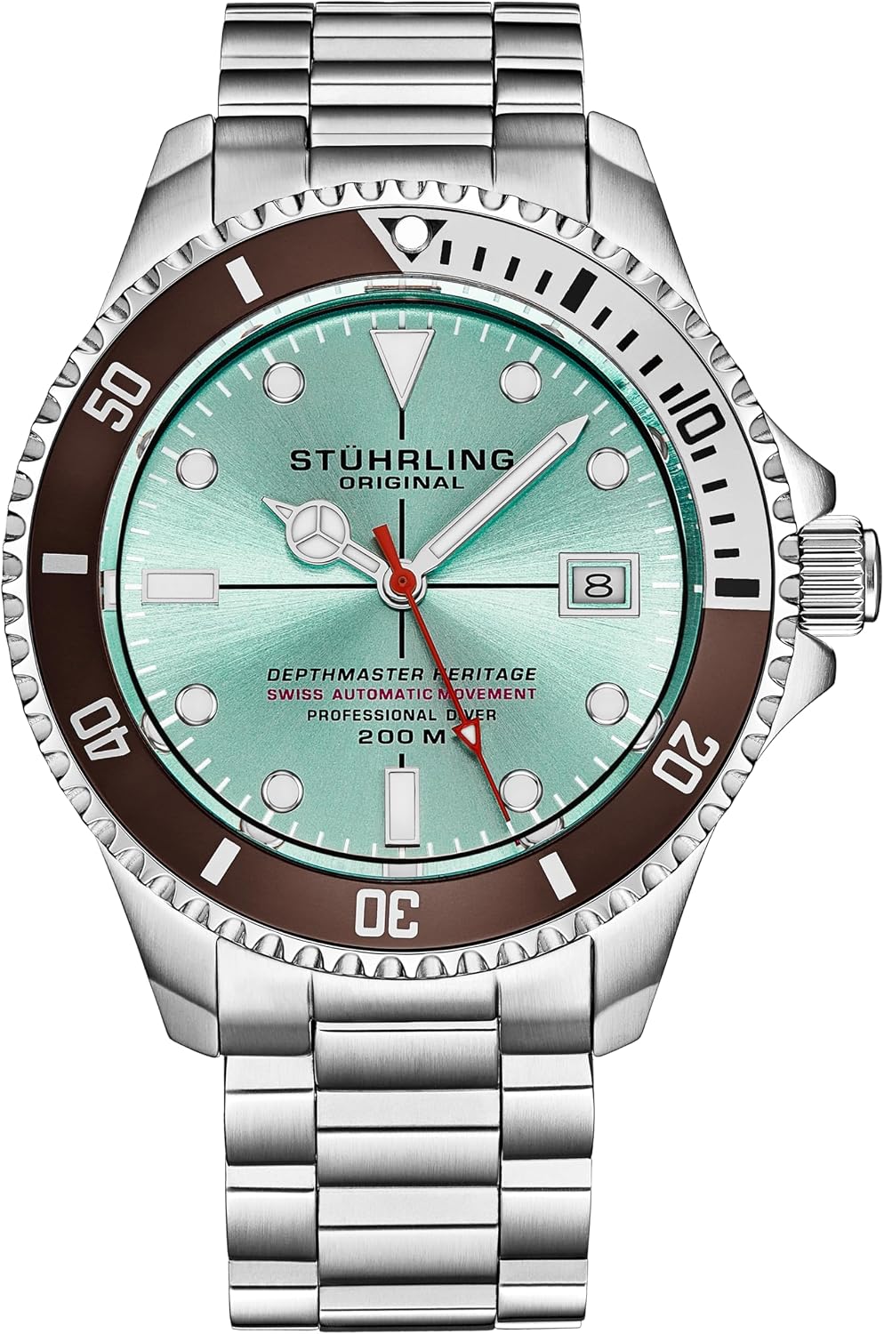 Stuhrling Original Mens Swiss Automatic Stainless Steel Professional DEPTHMASTER Dive Watch, 200 Meters Water Resistant
