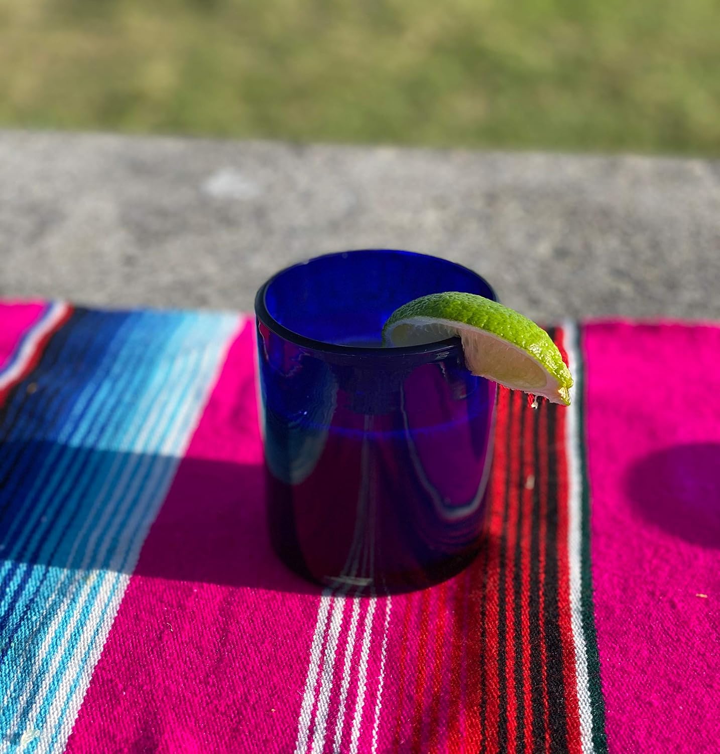 Hand Blown Mexican Drinking Glasses - Set of 6 Cobalt Tumbler Glasses (10 oz each)