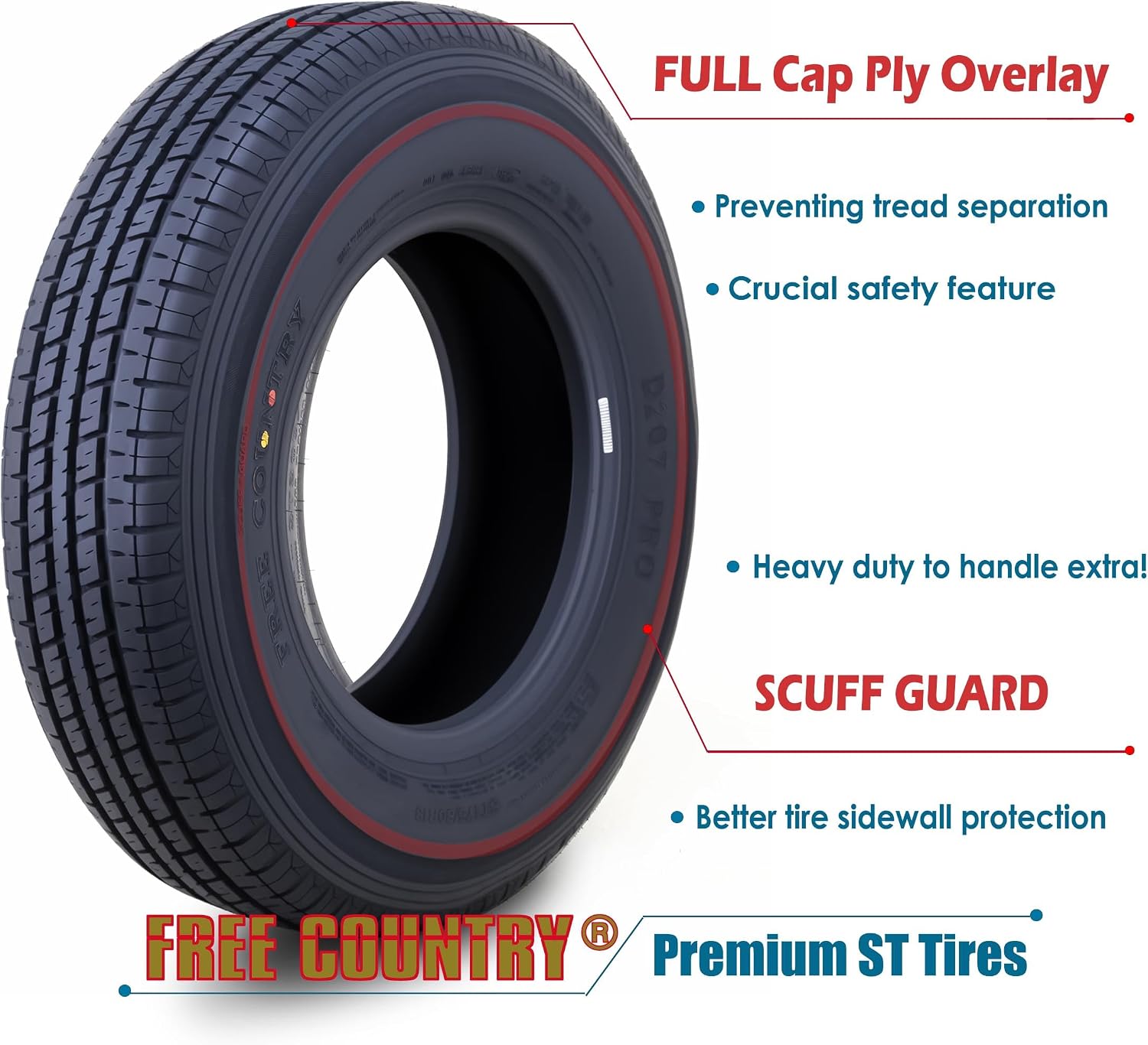 FREE COUNTRY 2 Premium Trailer Tire ST225/75R15 10PR LRE 117N w/Scuff Guard