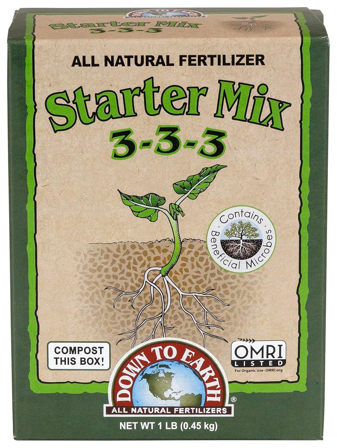 Down To Earth All Natural Fertilizers Organic Starter Mix - 3-3-3, 1 lb | Plant Food for Starts, Transplants, New Gardens, Containers