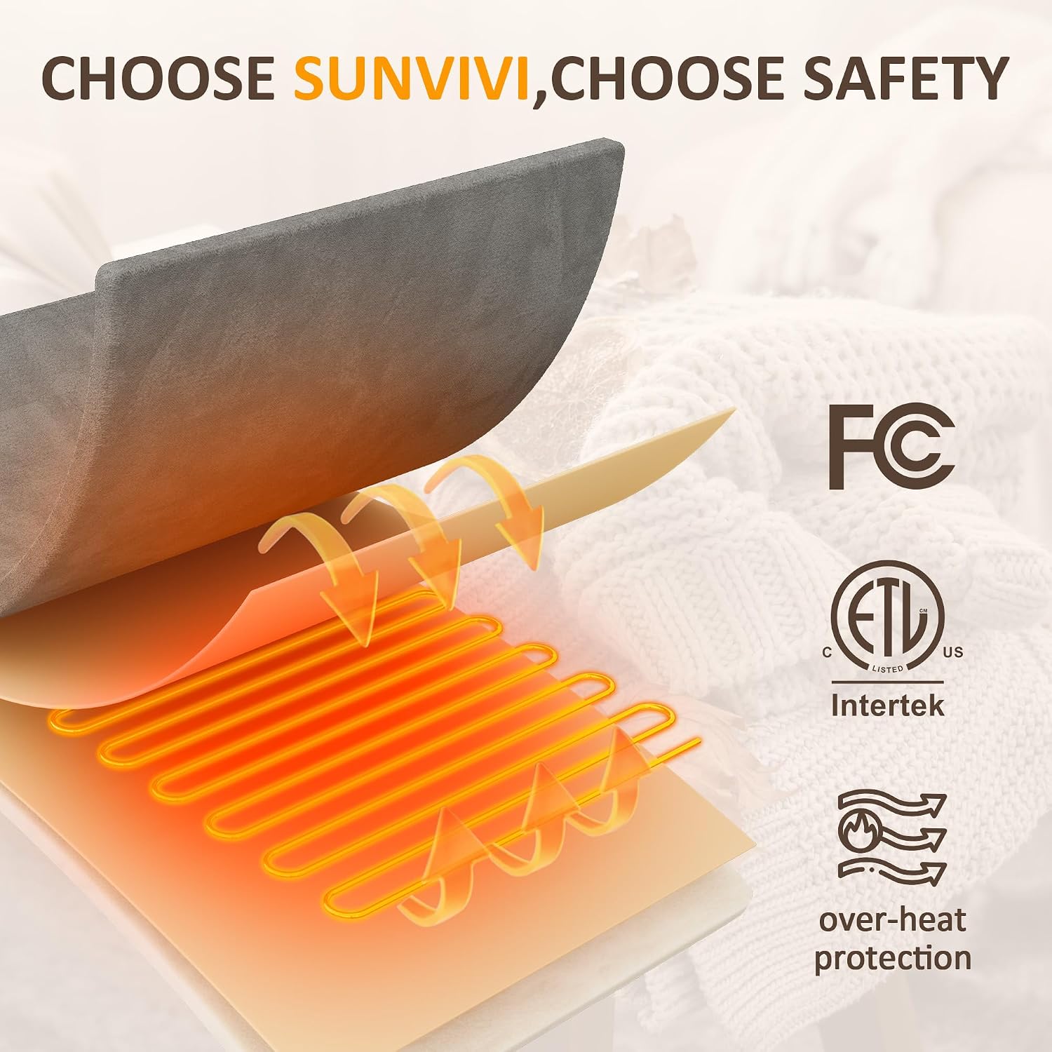 SUNVIVI Heated Blanket King Size, Heating Electric Throw Blanket Dual Control, 10 Heat Settings, 12 Hours Auto Off, Machine Washable, ETL Certified