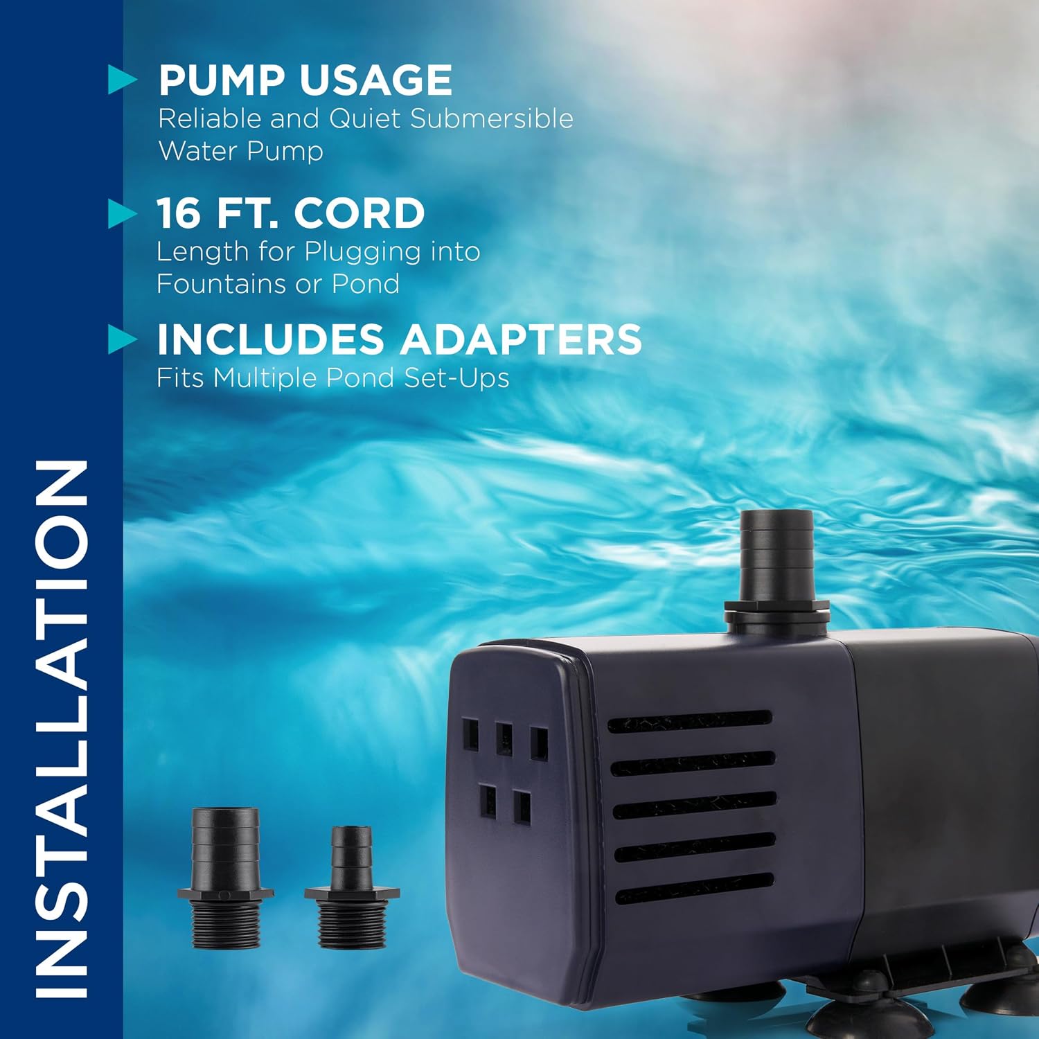 Alpine Corporation Outdoor Decor Power Head Pump for Small to Medium Fountains, Statuary, and Birdbaths with Moving Water