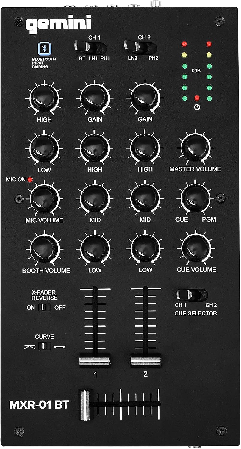 Gemini 2-Channel Bluetooth DJ Mixer, Crossfader Curve (MXR-01BT)