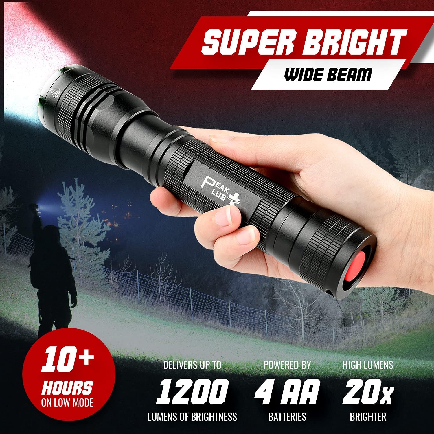 PeakPlus High Powered LED Flashlight LFX2000, Brightest High Lumen Light with 5 Modes, Zoomable and Water Resistant, Best Flashlights for Camping