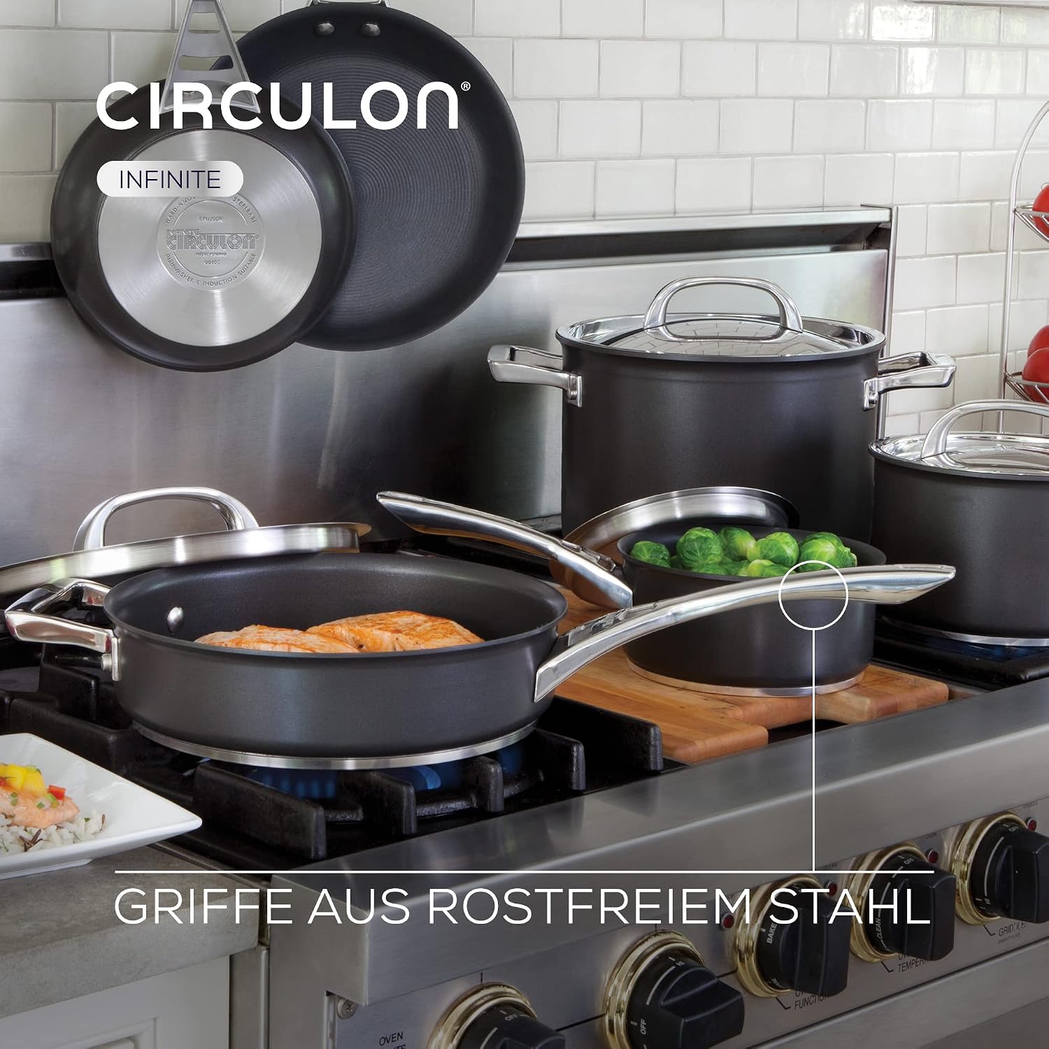 Circulon Infinite Induction Hob Pan Set - 6 Piece Non Stick Pots and Pans Sets with Stainless Steel Lids & Handles, Premium Dishwasher Safe Cookware, Black