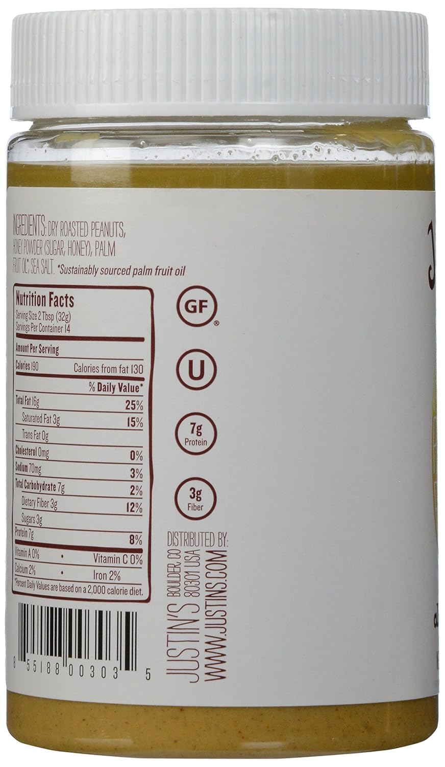Justins, Peanut Butter Blend Honey Jar, 16 Ounce